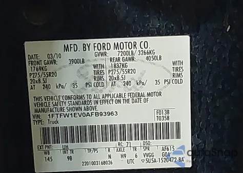 2010 Ford F-150 из США, поврежденный, VIN 1FTFW1EV0AFB93963